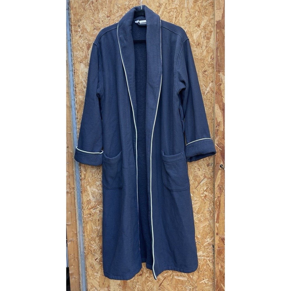 Pottery Barn Resort Robe Mens Large Navy Blue Waffle Weave 100% Cotton Terry